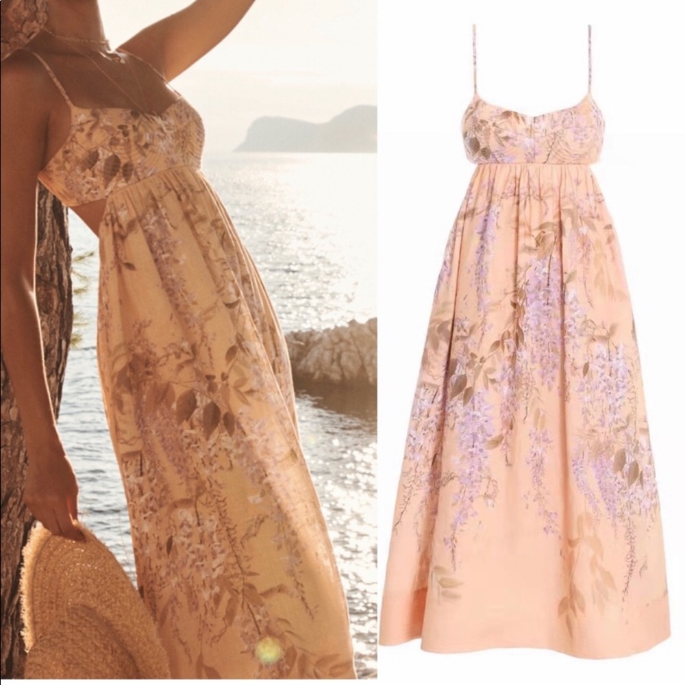 ZIMMERMANN ROSA BRALETTE LINNEN MIDI DRESS